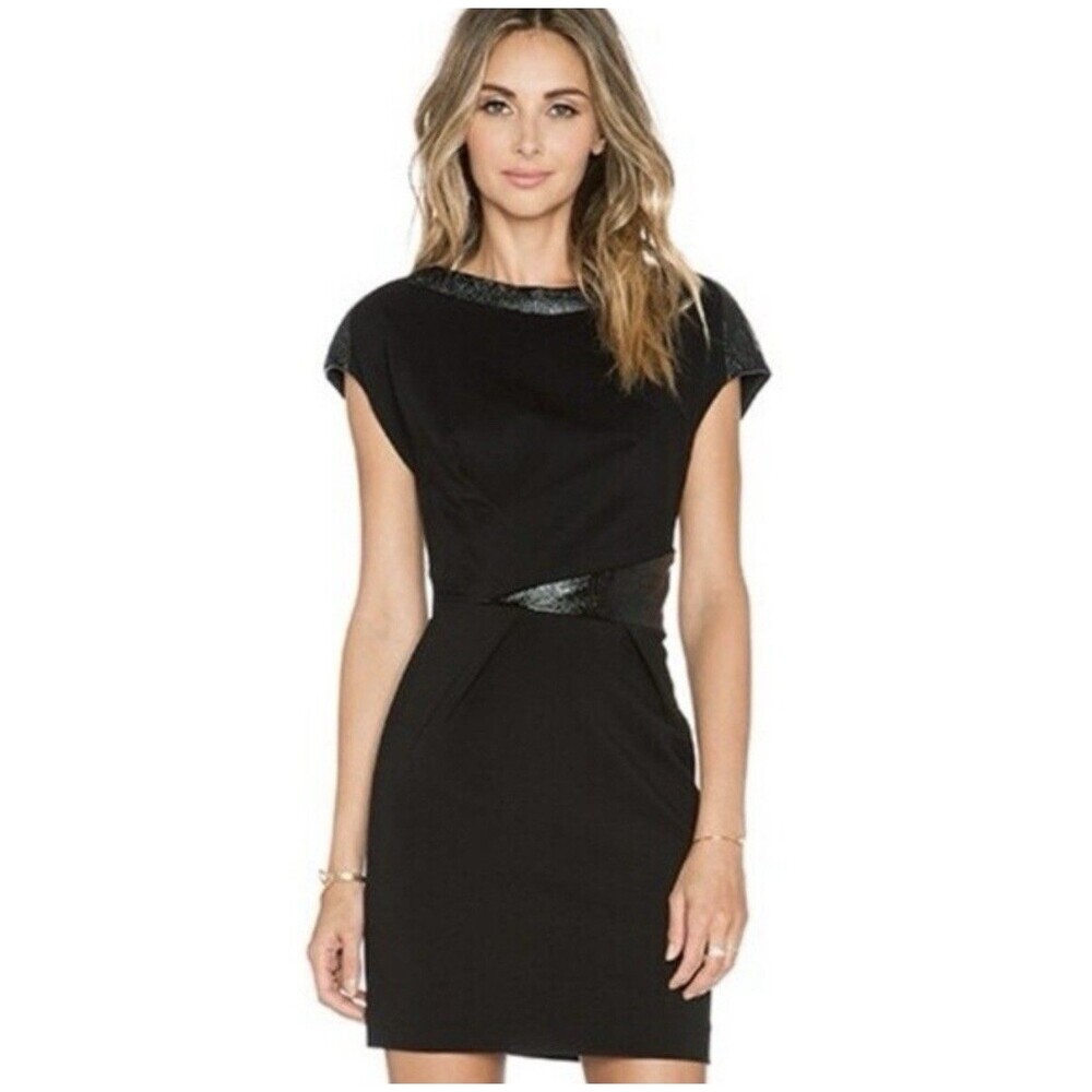 The Kooples Black Shift Dress w/ Faux Leather Trim Size 36 (US 4) – Orig. $438